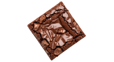 Delicious chocolate brownie isolated PNG, rich fudgy dessert with a shiny top and cracked edges for bakery and confectionery designs