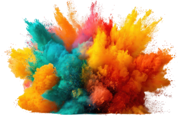 A colorful explosion of pigment particles radiating outwards on a black background