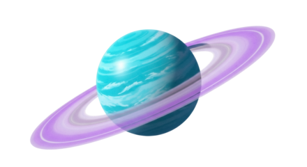 Blue planet with rings isolated PNG, celestial body with purple and white rings on transparent background, space exploration concept