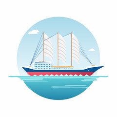 Fototapeta premium Classic Tall Ship Sailing on a Calm Sea