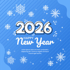Happy New Year 2026 with modern blue light color and Snowflake. Design Illustration