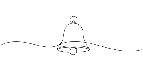 Christmas bell in one line art style. Christmas bell drawing with editable black stroke. Vector illustration