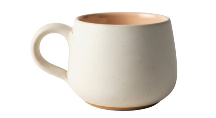 Beige ceramic mug with handle isolated PNG, minimalist design for coffee or tea on transparent background, kitchenware and drinkware