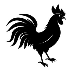 Silhouette of a proud rooster with a flowing tail and comb