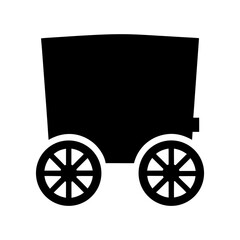 Black silhouette of a vintage horse drawn wagon with spoked wheels