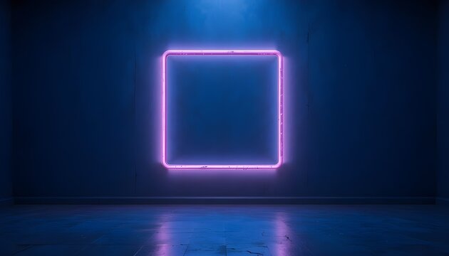 3D Abstract Blue Background with Glowing Neon Lights and Minimal Futuristic LED Wall Design - Powered by Adobe