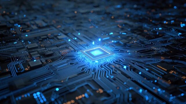 Futuristic Technology - Circuit Board with Glowing Central Processor.