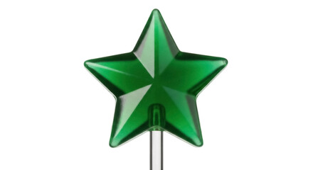 Obraz premium Emerald green star isolated PNG, shiny five-pointed star on a stick for Christmas tree topper or holiday decoration on transparent background