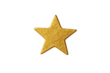 Golden star rating symbol indicating quality, success, and reward on transparent background