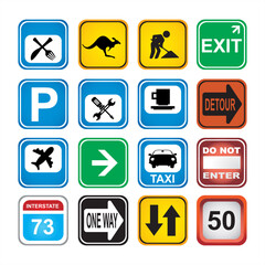 Transportation and Road Icon Sign Vector Set. Multicolor Traffic Symbols. Design Illustration
