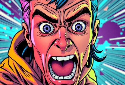 Astonished figure with wide eyes and open mouth, vibrant colors, comic book style,   graphics,   picture - Powered by Adobe