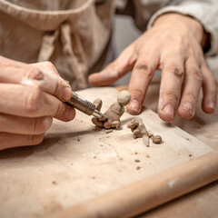 Crafting Clay Figurines Artisan Hands Shaping Miniature Sculptures