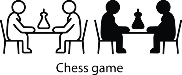 Two People Playing Strategic Board Game Competition Hobby Icon Vector Silhouette and Pictogram..eps