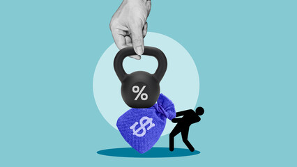 Debt Load and Rising Interest Rates as Financial Pressure concept. Struggling with Increasing Heavy Interest Rates - Debt Burden Metaphor