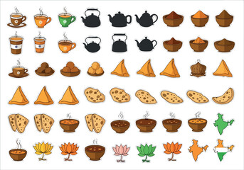 Set of Indian Food and Tea Elements Illustration