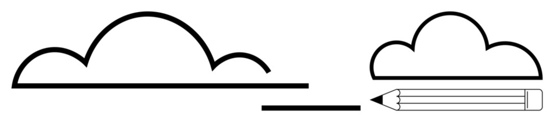 Naklejka premium Design, creativity, brainstorming, sketching, innovation, cloud computing. Minimalist design showing clouds and a pencil. Creativity and sketching concepts in this modern design