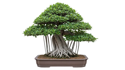 Fototapeta premium Lush Bonsai Tree in a Decorative Pot with Intricate Roots