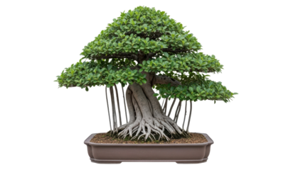 Lush Bonsai Tree in a Decorative Pot with Intricate Roots