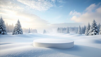 Christmas Winter Landscape with Product Podium