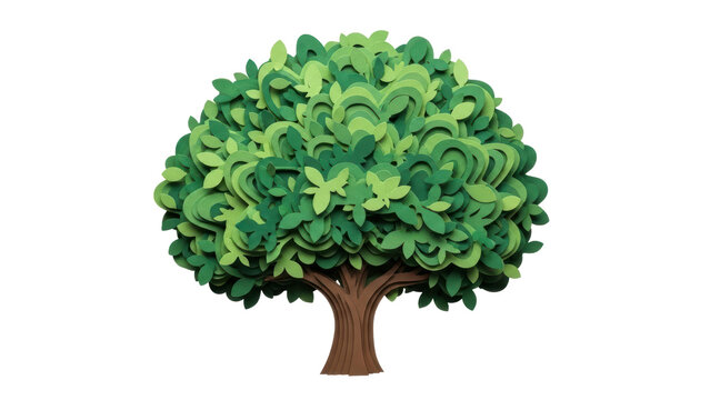 Lush Green Tree with Leafy Canopy in Vibrant Paper Cut Style