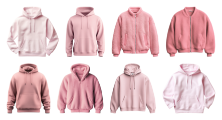 PNG Pink hoodies collection display, element set on transparent background