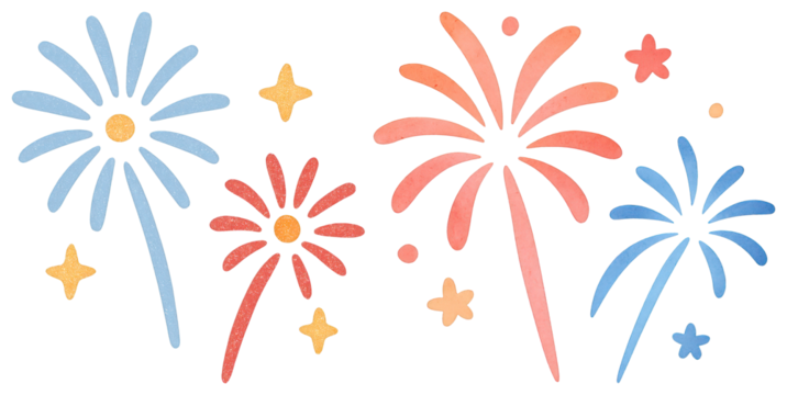 PNG Colorful festive fireworks illustration, element set on transparent background