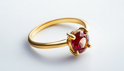 Golden ring with gem stone isolated on white background