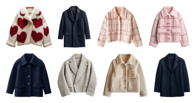 PNG Stylish coats with diverse patterns, element set on transparent background