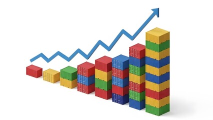 Fototapeta premium Global shipping containers forming a growth chart with rising arrow, logistics