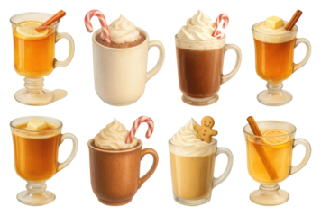 PNG Festive holiday drinks illustration, element set on transparent background