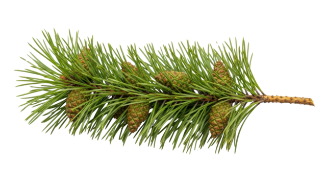 Green Pine Branch with Cones on White Background for Nature Themes