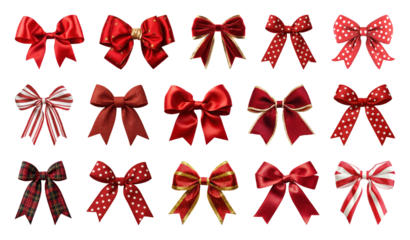 PNG Elegant red decorative bows collection, element set on transparent background