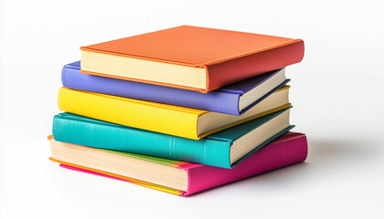 Stack of colorful books isolated on white background