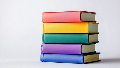 Stack of colorful books isolated on white background