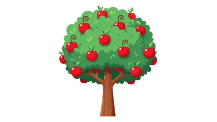 Colorful Cartoon Tree with Bright Red Apples and Vibrant Green Foliage