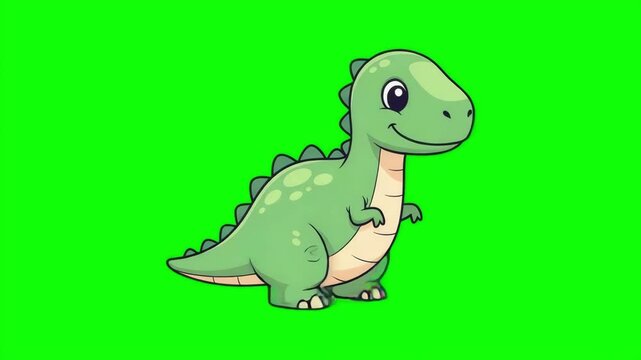 Cute Cartoon Dinosaur Green Screen Animation Character Isolated Chroma Key Background Footage