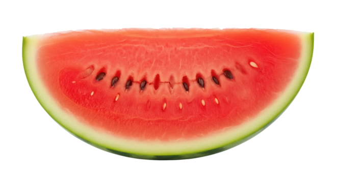 Slice of red watermelon with seeds isolated PNG, refreshing summer fruit on transparent background for healthy eating and seasonal designs - Powered by Adobe