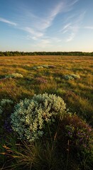 Obraz premium Vast serene landscape showcasing untouched wilderness, vibrant flora, and open sky, ideal for tranquil natural backgrounds ,woods ,peaceful ,mountain