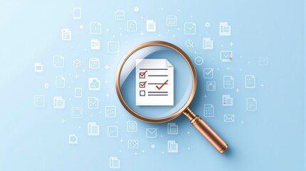 Check list document audit with magnifying glass for business process and data analysis research tool