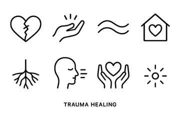 Therapy and wellness: black line symbols for emotional healing and mindfulness