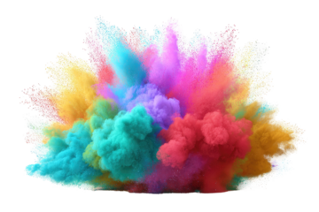 A vibrant explosion of colored powder, bursting outwards against a black background
