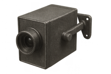 Vintage security camera representing surveillance, old technology, and privacy issues, antique style box cam for monitoring