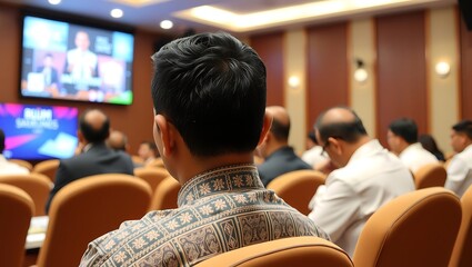 Generative AI: Engaged attendee observing a professional conference presentation, fostering