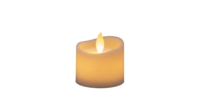 Realistic candle with flickering flame isolated PNG, warm light source for decoration and ambiance on transparent background