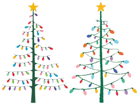PNG Colorful festive Christmas trees element set, transparent background