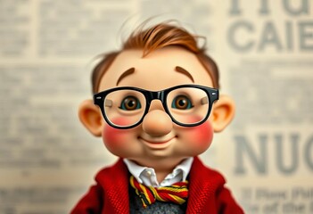 Tiny spectacles perched on a button nose, plump cheeks, a miniature professorial outfit,  glasses,   reading