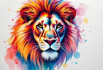 Vibrant watercolor lion portrait on textured paper,  africa,  wild