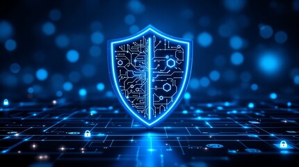 Cyber security shield protection for data privacy and network safety with digital technology concept