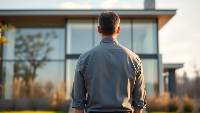 Generative AI envisioning a man contemplating his modern home reflecting future aspirations and