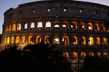 Colosseum in Rome, Italy, at night.